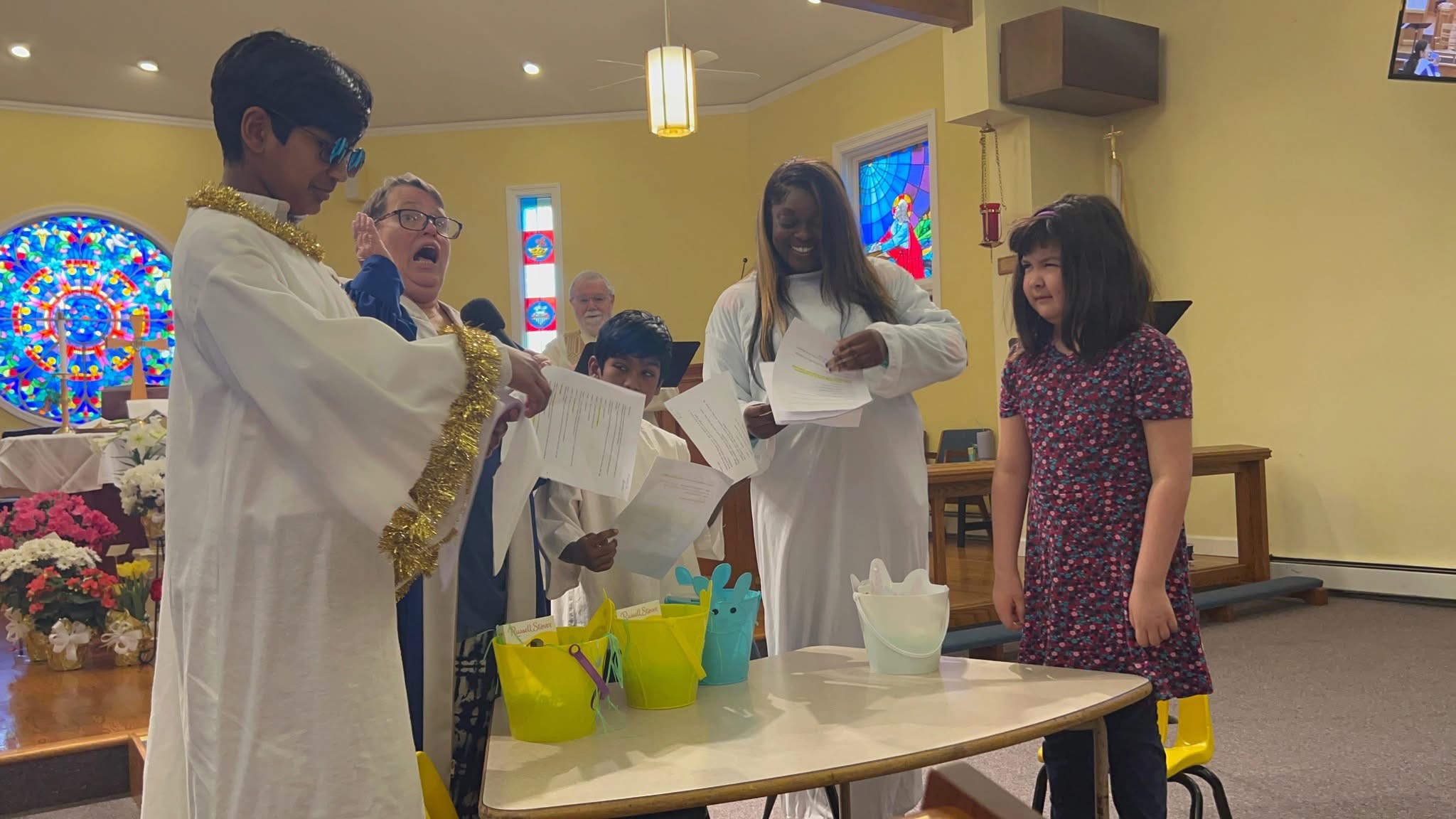 The kids act as angels on Easter
